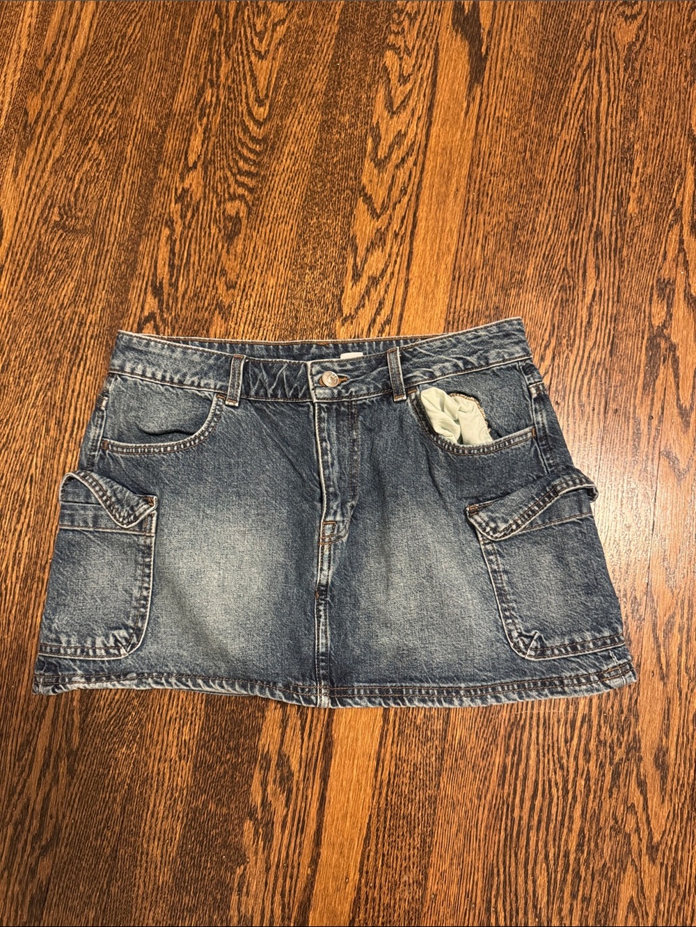 H&M Washed Blue Denim Cargo Mini Skirt